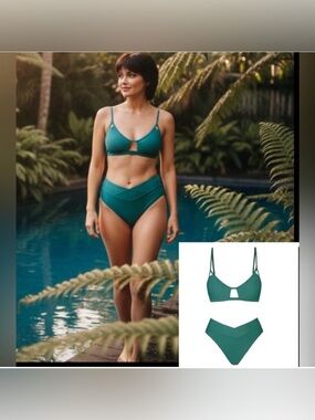 Green Bikini Set live Life on the Beach Cupshe size Medium NWT High Waist Size M